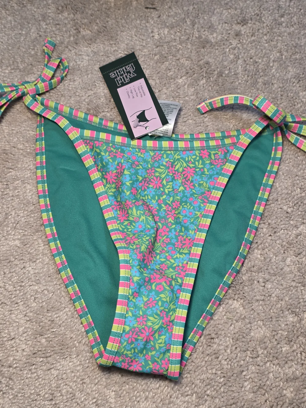 wild fable Teal Floral Tie-Side Bikini Bottoms with Neon Stripe